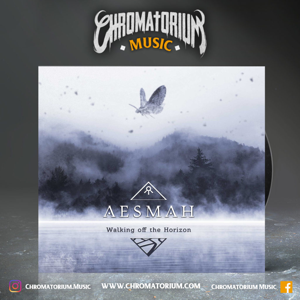 artwork-album-metal-death-melodic-aesmah-walking-off-the-horizon-chromatorium-music-graphiste-design artwork illustration de la cover du groupe de death melodic metal aesmah pour l'album walking off the horizon fait par le chromatorium