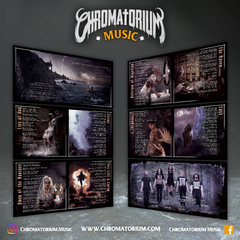 artwork-album-metal-deathcore-melodic-when-reasons-collapse-omen-of-the-banshee-chromatorium-music-graphiste-design Livret booklet illustré du groupe de deathcore melodic metal when reasons collapse pour l'album omen of the banshee fait par le chromatorium