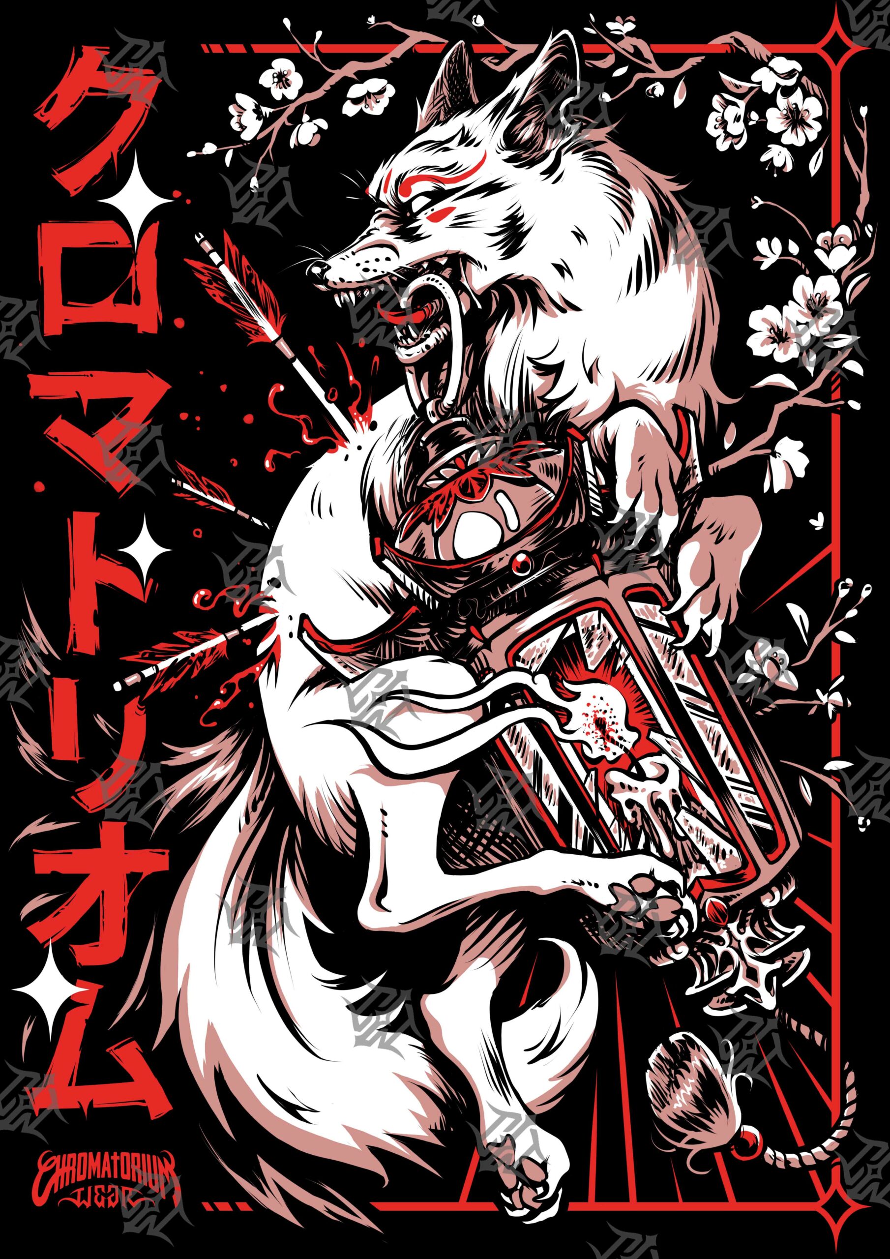 t-shirt noir avec impression sérigraphie kitsune girl tattoo chromatorium